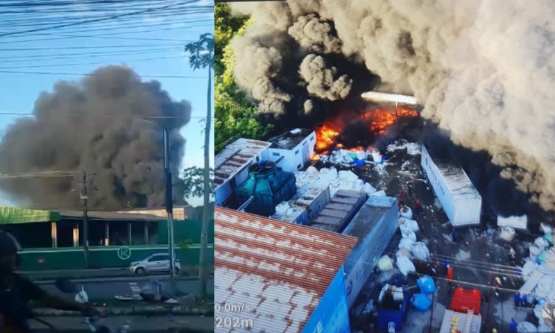 Possível incêndio criminoso atinge empresa no Distrito Industrial; imagens em vídeo impactantes