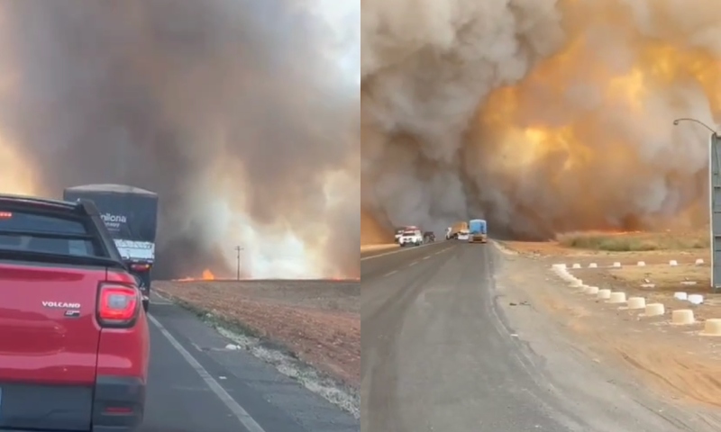 Mulher tem corpo totalmente queimado em incêndio na rodovia; assista ao vídeo