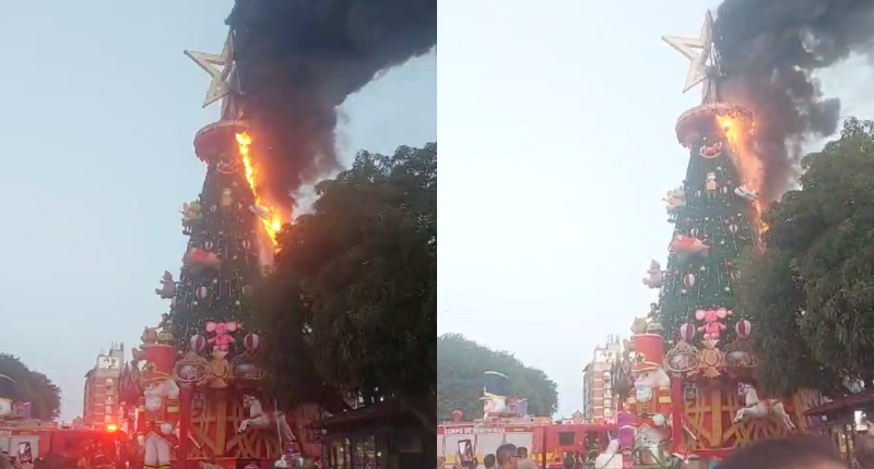 Urgente: Incêndio atinge árvore de Natal no Largo de São Sebastião; assista ao vídeo