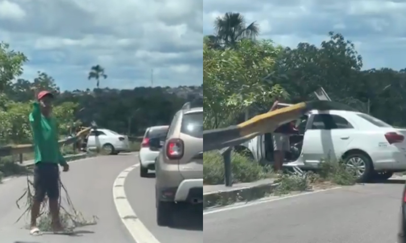 Acidente grave mantém motorista preso em ferragens na Avenida das Torres; assista ao vídeo