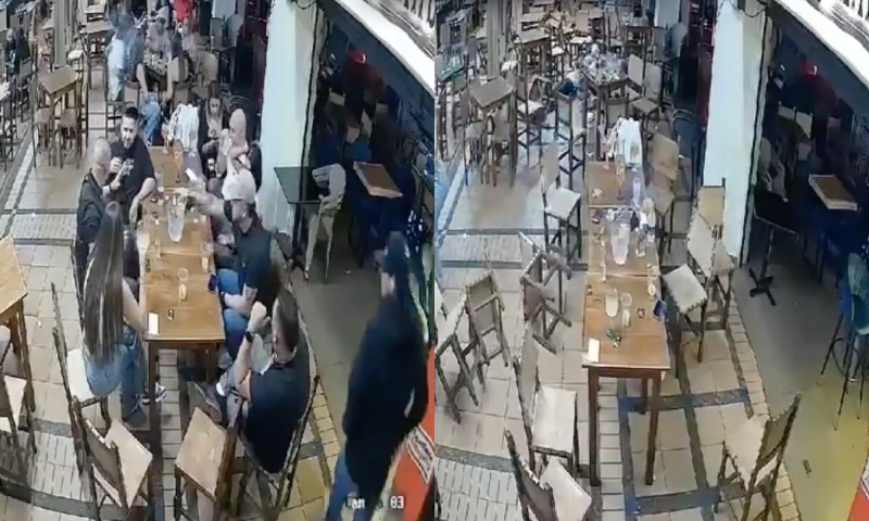 Clientes em bar frustram assalto utilizando cadeira; assista ao vídeo